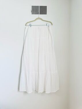 Women's White Tiered Maxi Skirt - Lightweight Cotton